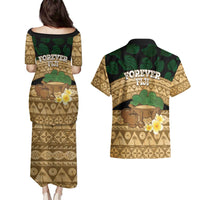 Bula Fiji Kava Bowl Couples Matching Puletasi and Hawaiian Shirt Fijian Tapa Cloth Vintage Vibe