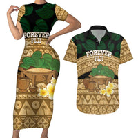 Bula Fiji Kava Bowl Couples Matching Short Sleeve Bodycon Dress and Hawaiian Shirt Fijian Tapa Cloth Vintage Vibe LT14 Brown - Polynesian Pride