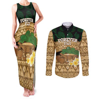 Bula Fiji Kava Bowl Couples Matching Tank Maxi Dress and Long Sleeve Button Shirt Fijian Tapa Cloth Vintage Vibe LT14 Brown - Polynesian Pride