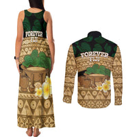 Bula Fiji Kava Bowl Couples Matching Tank Maxi Dress and Long Sleeve Button Shirt Fijian Tapa Cloth Vintage Vibe LT14 - Polynesian Pride