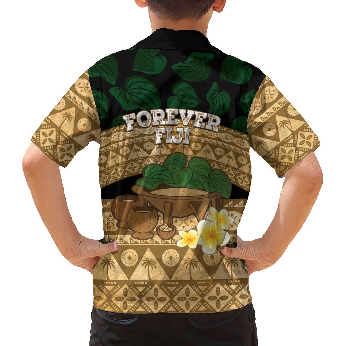 Bula Fiji Kava Bowl Family Matching Off The Shoulder Long Sleeve Dress and Hawaiian Shirt Fijian Tapa Cloth Vintage Vibe LT14 - Polynesian Pride