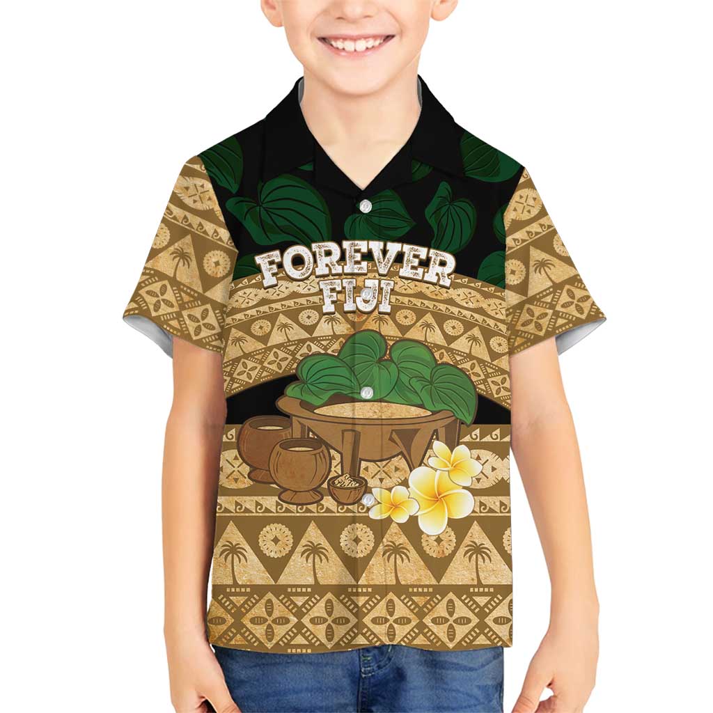 Bula Fiji Kava Bowl Family Matching Off Shoulder Maxi Dress and Hawaiian Shirt Fijian Tapa Cloth Vintage Vibe LT14 Son's Shirt Brown - Polynesian Pride