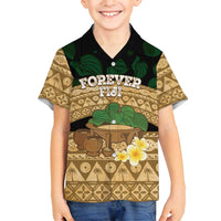 Bula Fiji Kava Bowl Family Matching Off Shoulder Maxi Dress and Hawaiian Shirt Fijian Tapa Cloth Vintage Vibe LT14 Son's Shirt Brown - Polynesian Pride