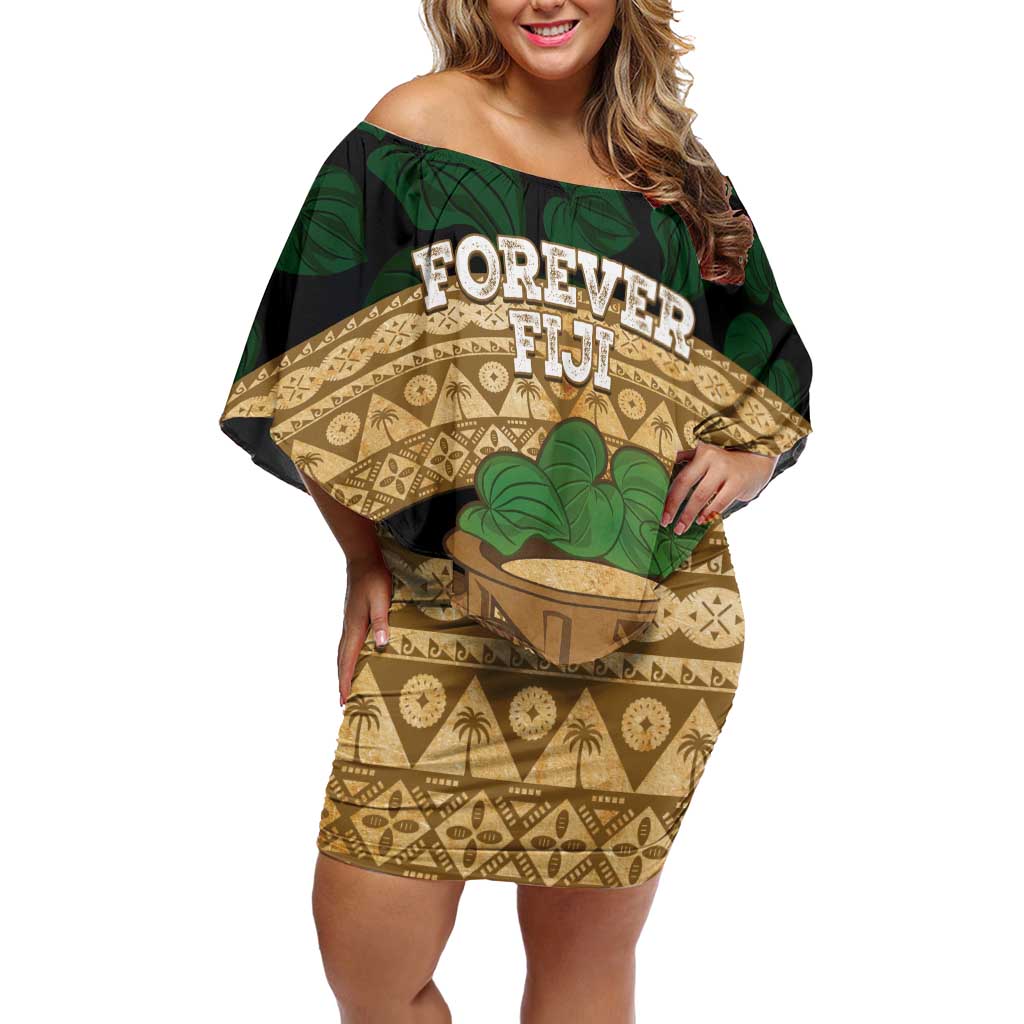 Bula Fiji Kava Bowl Family Matching Off Shoulder Short Dress and Hawaiian Shirt Fijian Tapa Cloth Vintage Vibe LT14 Mom's Dress Brown - Polynesian Pride