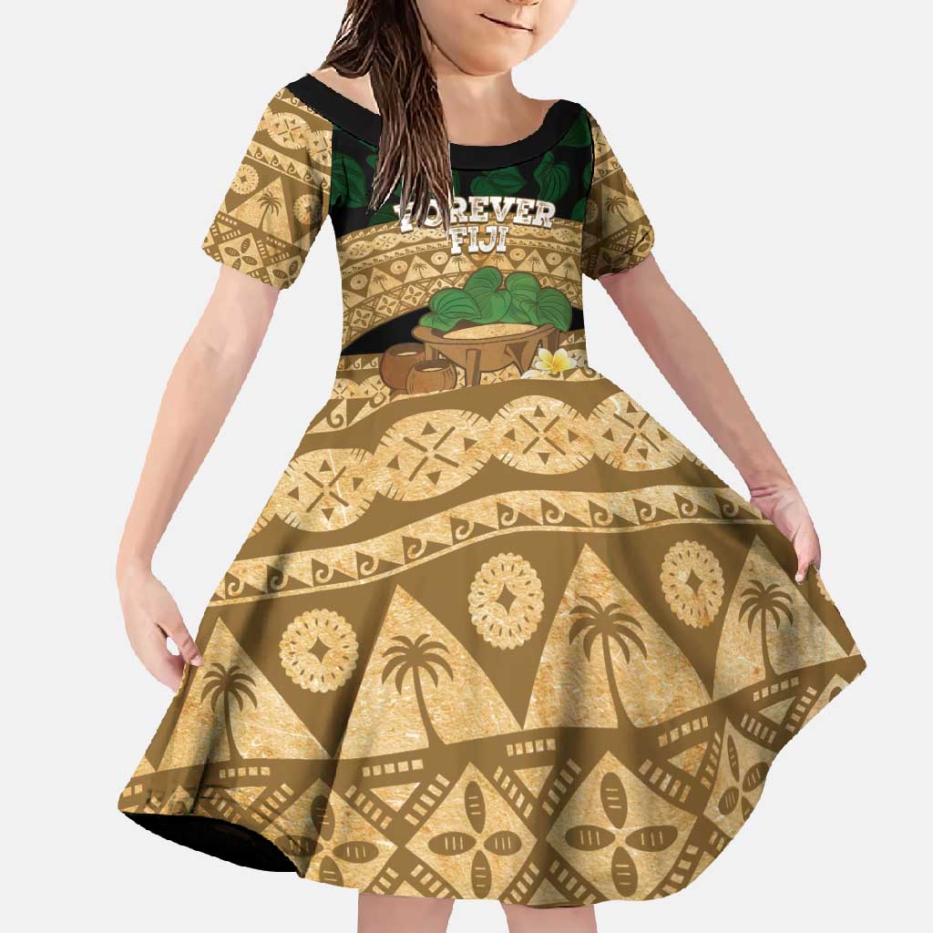 Bula Fiji Kava Bowl Family Matching Summer Maxi Dress and Hawaiian Shirt Fijian Tapa Cloth Vintage Vibe LT14 Daughter's Dress Brown - Polynesian Pride