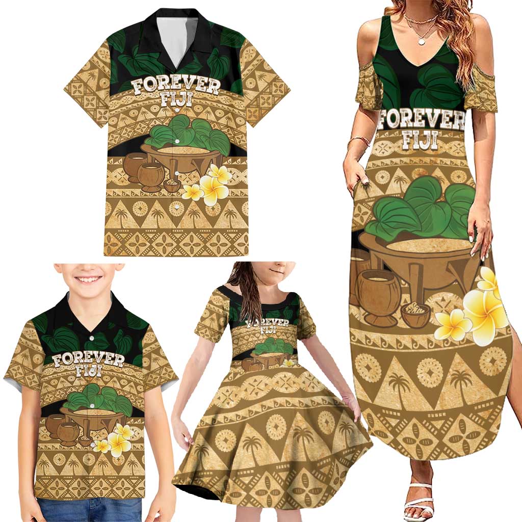 Bula Fiji Kava Bowl Family Matching Summer Maxi Dress and Hawaiian Shirt Fijian Tapa Cloth Vintage Vibe LT14 - Polynesian Pride
