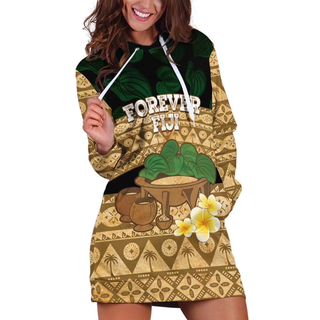 Bula Fiji Kava Bowl Hoodie Dress Fijian Tapa Cloth Vintage Vibe LT14 Brown - Polynesian Pride