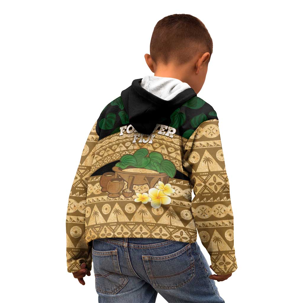 Bula Fiji Kava Bowl Kid Hoodie Fijian Tapa Cloth Vintage Vibe