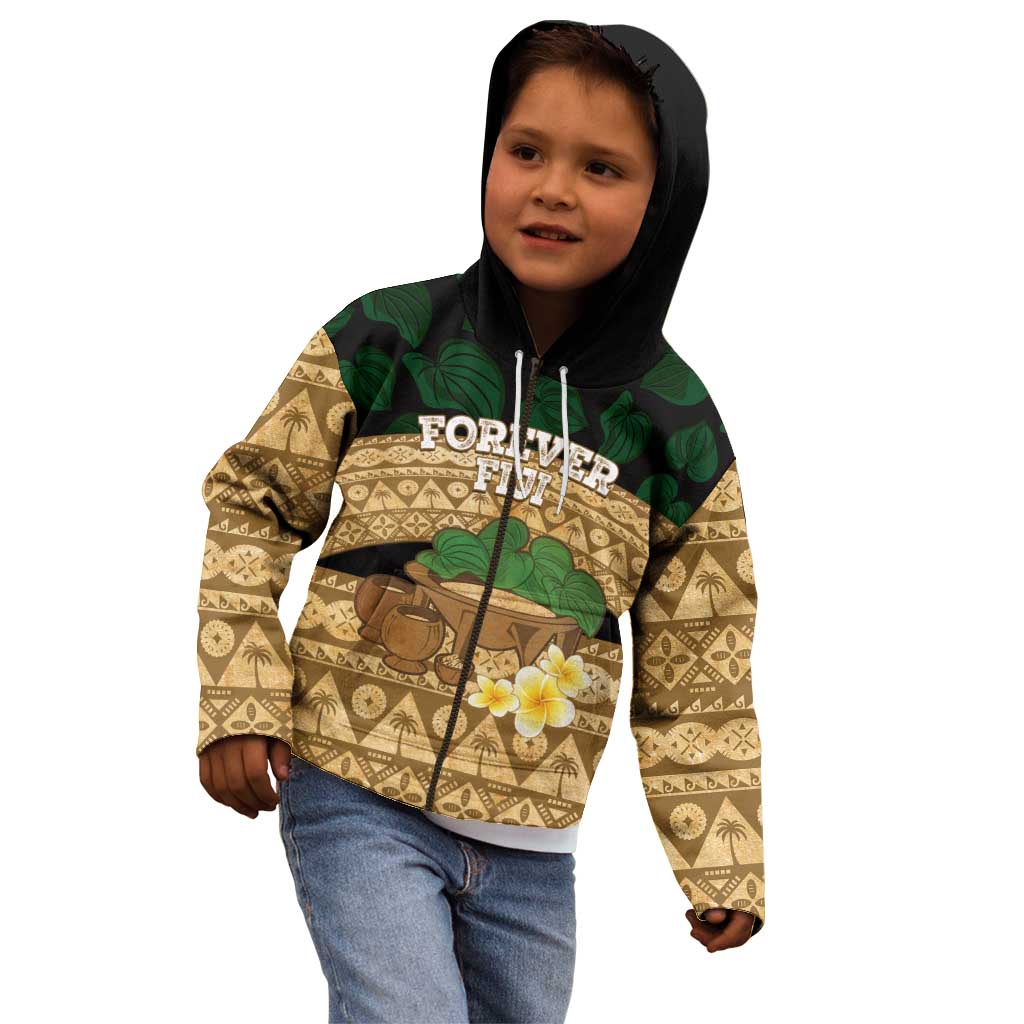 Bula Fiji Kava Bowl Kid Hoodie Fijian Tapa Cloth Vintage Vibe