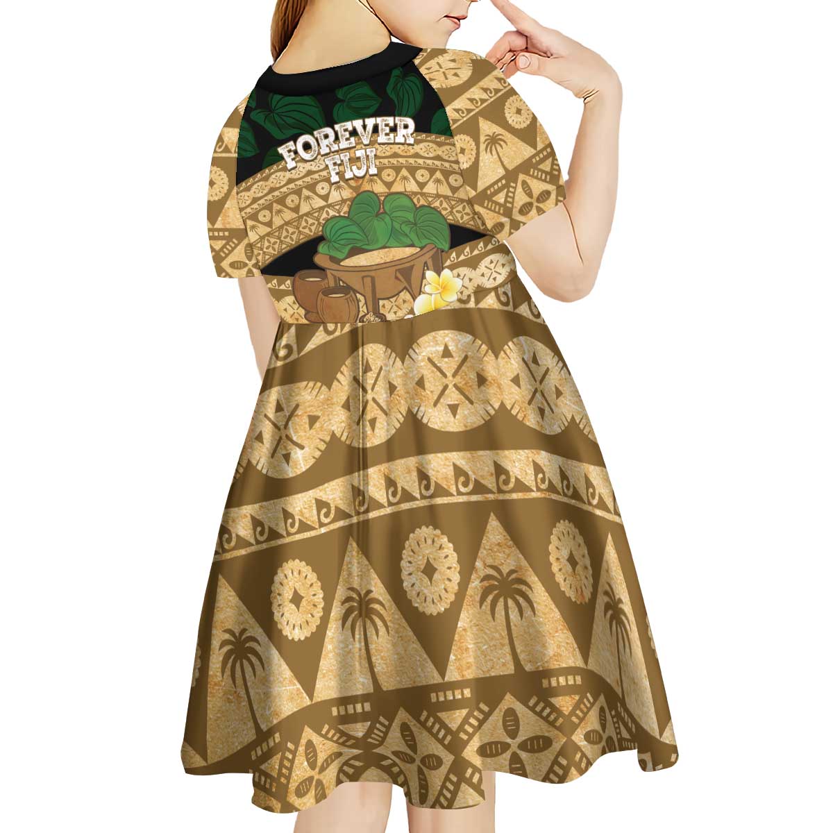 Bula Fiji Kava Bowl Kid Short Sleeve Dress Fijian Tapa Cloth Vintage Vibe LT14 - Polynesian Pride