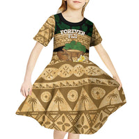 Bula Fiji Kava Bowl Kid Short Sleeve Dress Fijian Tapa Cloth Vintage Vibe LT14 - Polynesian Pride