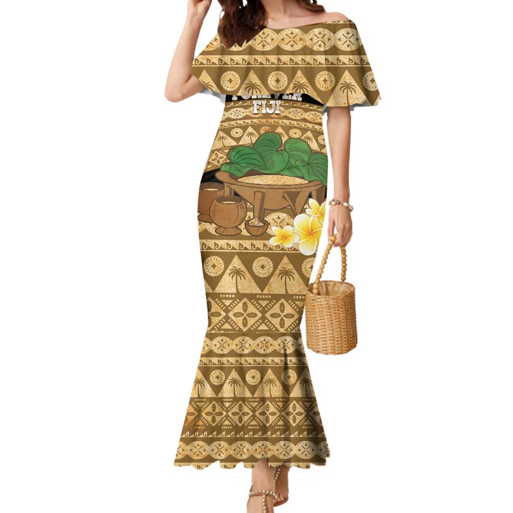 Bula Fiji Kava Bowl Mermaid Dress Fijian Tapa Cloth Vintage Vibe LT14 Women Brown - Polynesian Pride