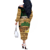 Bula Fiji Kava Bowl Off The Shoulder Long Sleeve Dress Fijian Tapa Cloth Vintage Vibe LT14 - Polynesian Pride