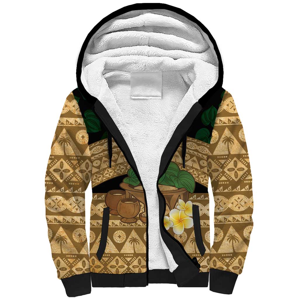Bula Fiji Kava Bowl Sherpa Hoodie Fijian Tapa Cloth Vintage Vibe LT14 Unisex Brown - Polynesian Pride