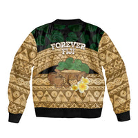 Bula Fiji Kava Bowl Sleeve Zip Bomber Jacket Fijian Tapa Cloth Vintage Vibe