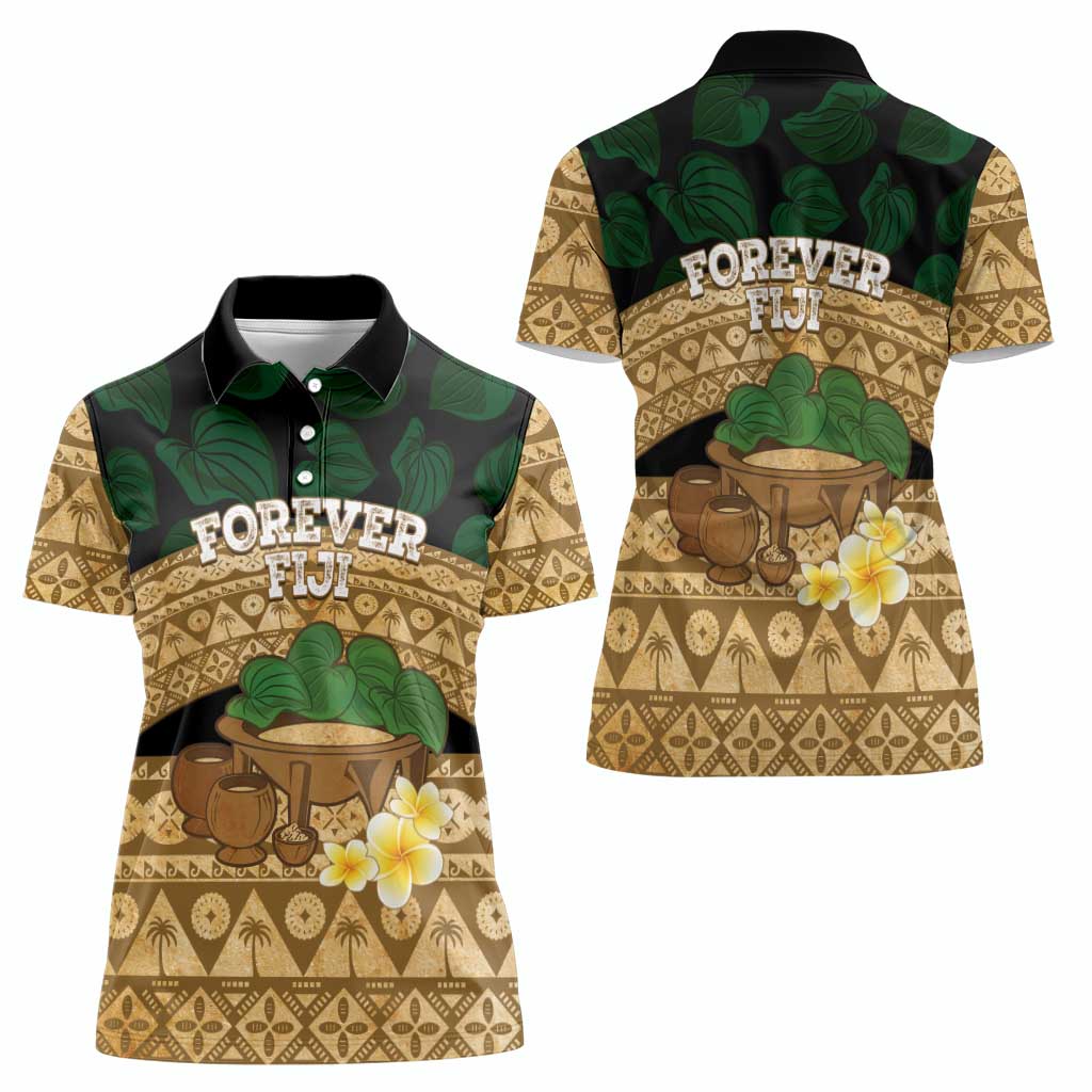 Bula Fiji Kava Bowl Women Polo Shirt Fijian Tapa Cloth Vintage Vibe LT14 - Polynesian Pride