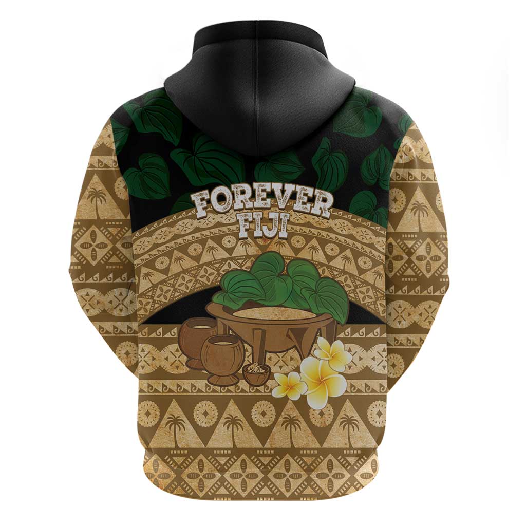Bula Fiji Kava Bowl Zip Hoodie Fijian Tapa Cloth Vintage Vibe