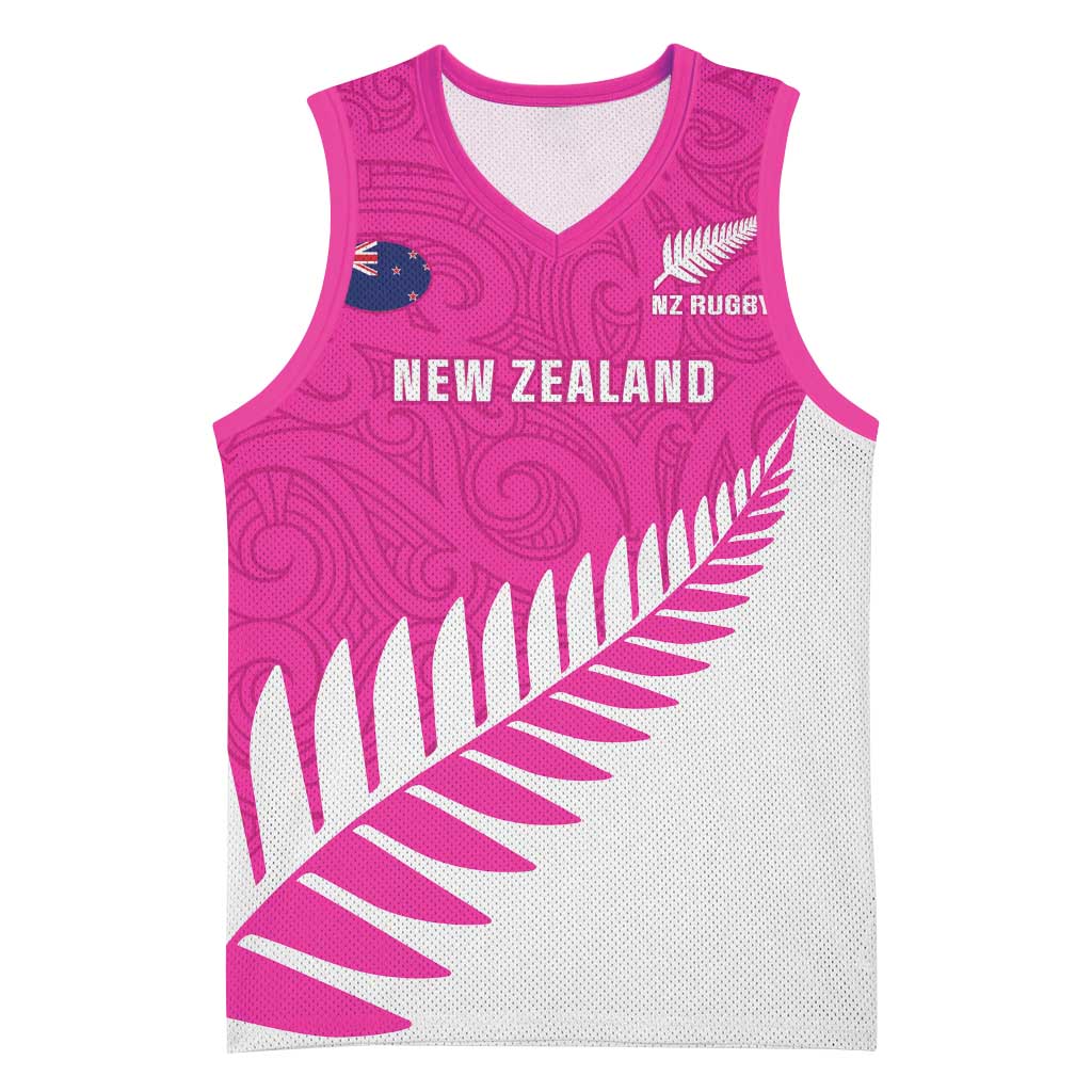 New Zealand Silver Fern Rugby Custom Basketball Jersey Go All Black Maori Pink Version - Polynesian Pride