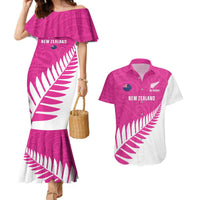 New Zealand Silver Fern Rugby Custom Couples Matching Mermaid Dress and Hawaiian Shirt Go All Black Maori Pink Version LT14 Pink - Polynesian Pride