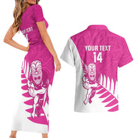 New Zealand Silver Fern Rugby Custom Couples Matching Short Sleeve Bodycon Dress and Hawaiian Shirt Go All Black Maori Pink Version LT14 - Polynesian Pride