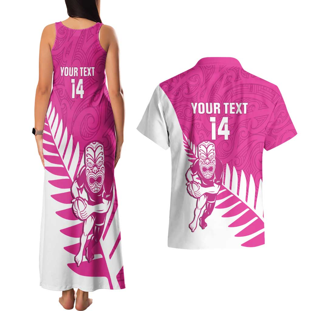 New Zealand Silver Fern Rugby Custom Couples Matching Tank Maxi Dress and Hawaiian Shirt Go All Black Maori Pink Version LT14 - Polynesian Pride