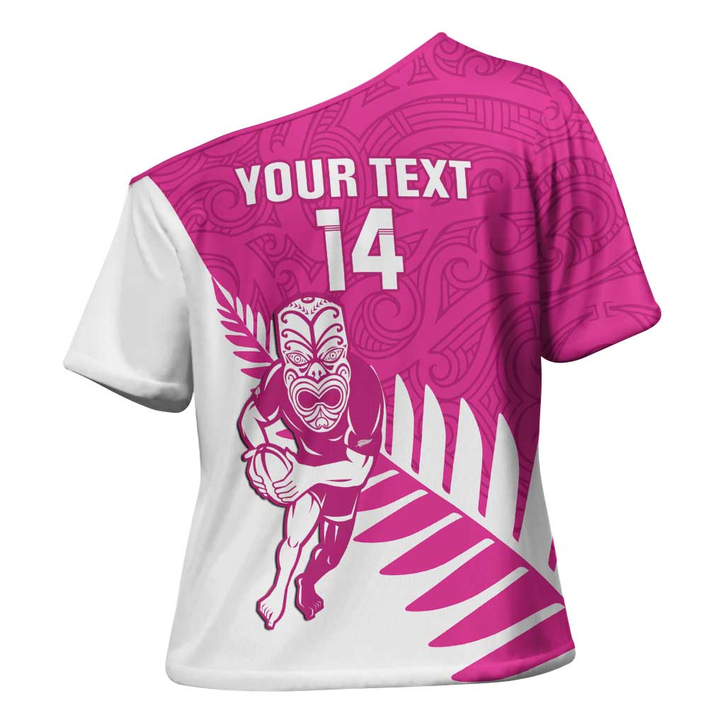 New Zealand Silver Fern Rugby Custom Cross Shoulder Shirt Go All Black Maori Pink Version - Polynesian Pride