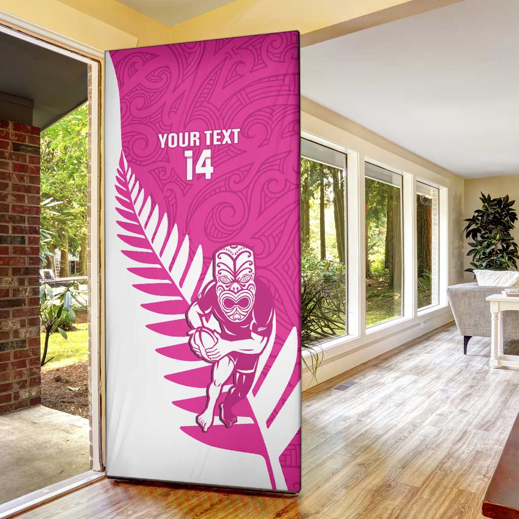New Zealand Silver Fern Rugby Custom Door Cover Go All Black Maori Pink Version - Polynesian Pride