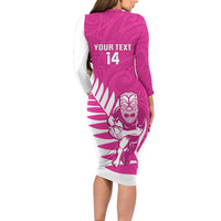 New Zealand Silver Fern Rugby Custom Family Matching Long Sleeve Bodycon Dress and Hawaiian Shirt Go All Black Maori Pink Version LT14 - Polynesian Pride