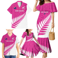 New Zealand Silver Fern Rugby Custom Family Matching Mermaid Dress and Hawaiian Shirt Go All Black Maori Pink Version LT14 - Polynesian Pride