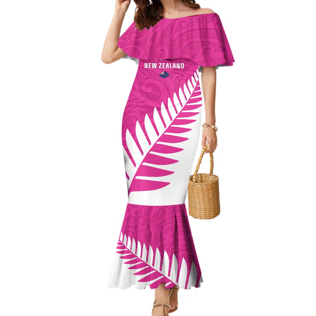 New Zealand Silver Fern Rugby Custom Family Matching Mermaid Dress and Hawaiian Shirt Go All Black Maori Pink Version LT14 Mom's Dress Pink - Polynesian Pride