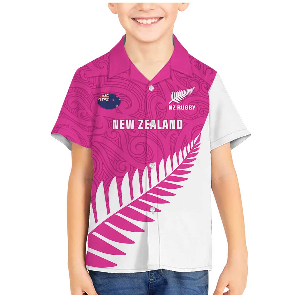 New Zealand Silver Fern Rugby Custom Family Matching Mermaid Dress and Hawaiian Shirt Go All Black Maori Pink Version LT14 Son's Shirt Pink - Polynesian Pride