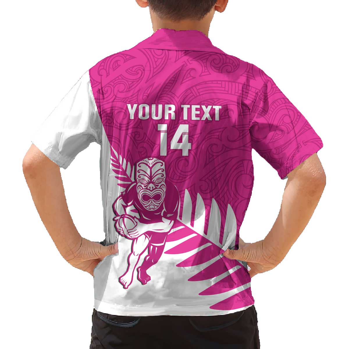 New Zealand Silver Fern Rugby Custom Family Matching Off The Shoulder Long Sleeve Dress and Hawaiian Shirt Go All Black Maori Pink Version LT14 - Polynesian Pride