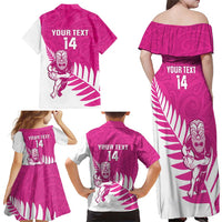 New Zealand Silver Fern Rugby Custom Family Matching Off Shoulder Maxi Dress and Hawaiian Shirt Go All Black Maori Pink Version LT14 - Polynesian Pride