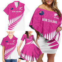 New Zealand Silver Fern Rugby Custom Family Matching Off Shoulder Short Dress and Hawaiian Shirt Go All Black Maori Pink Version LT14 - Polynesian Pride