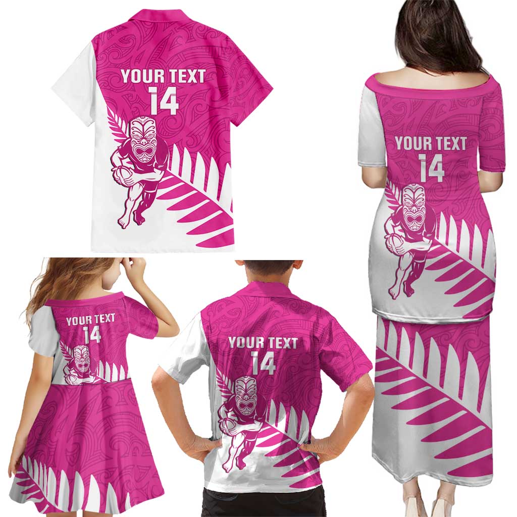 New Zealand Silver Fern Rugby Custom Family Matching Puletasi and Hawaiian Shirt Go All Black Maori Pink Version LT14 - Polynesian Pride