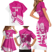 New Zealand Silver Fern Rugby Custom Family Matching Short Sleeve Bodycon Dress and Hawaiian Shirt Go All Black Maori Pink Version LT14 - Polynesian Pride