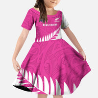 New Zealand Silver Fern Rugby Custom Family Matching Summer Maxi Dress and Hawaiian Shirt Go All Black Maori Pink Version LT14 Daughter's Dress Pink - Polynesian Pride