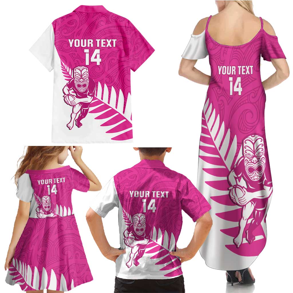 New Zealand Silver Fern Rugby Custom Family Matching Summer Maxi Dress and Hawaiian Shirt Go All Black Maori Pink Version LT14 - Polynesian Pride