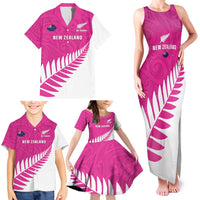 New Zealand Silver Fern Rugby Custom Family Matching Tank Maxi Dress and Hawaiian Shirt Go All Black Maori Pink Version LT14 - Polynesian Pride