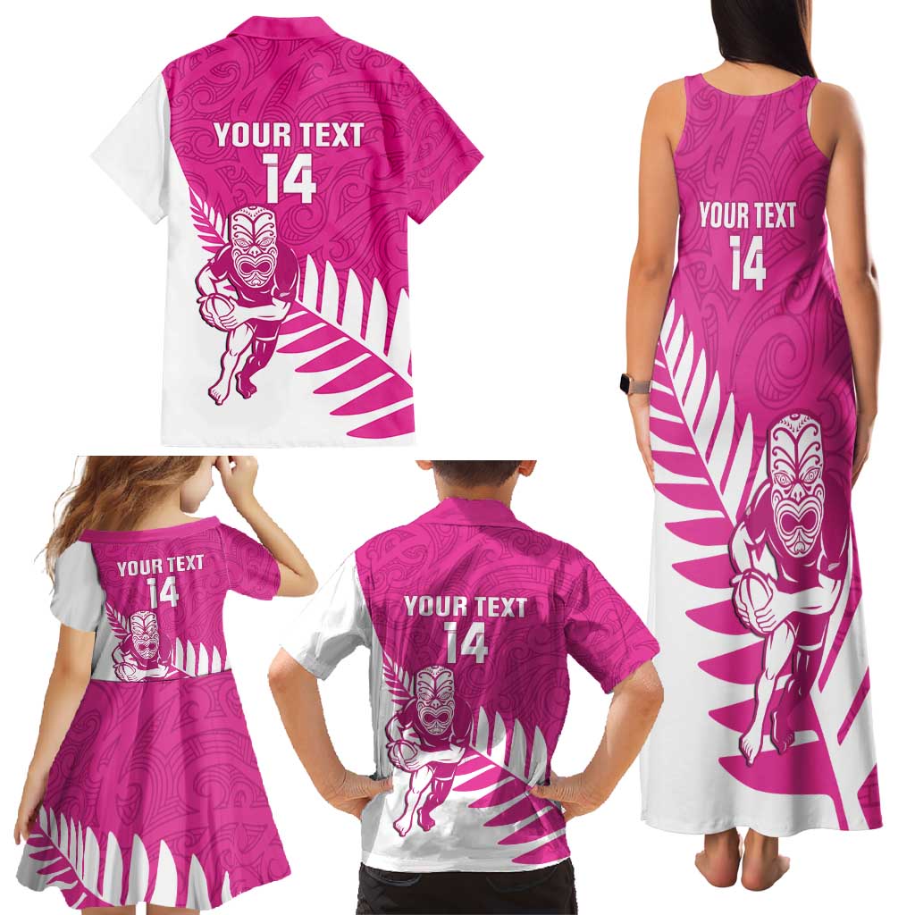 New Zealand Silver Fern Rugby Custom Family Matching Tank Maxi Dress and Hawaiian Shirt Go All Black Maori Pink Version LT14 - Polynesian Pride