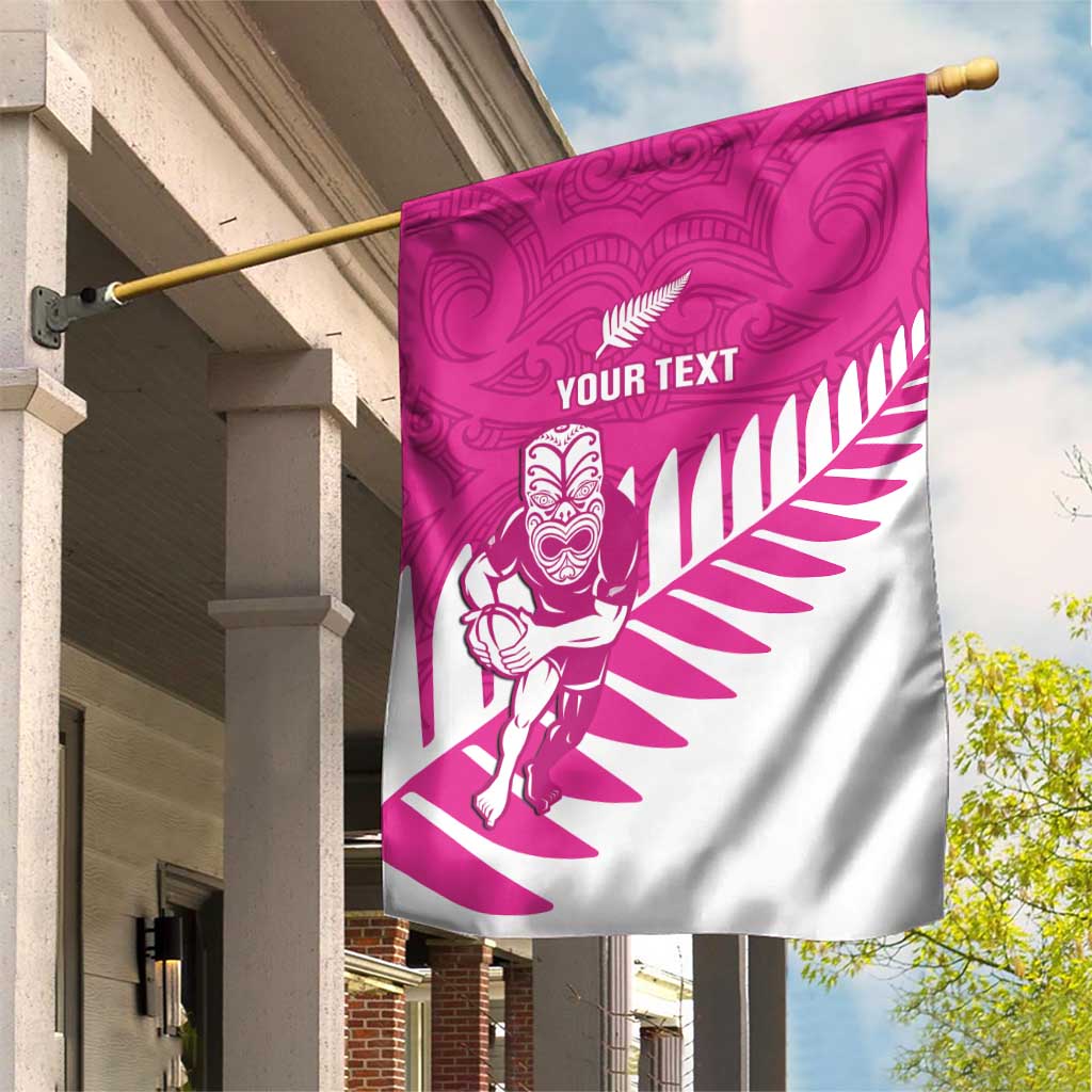 New Zealand Silver Fern Rugby Custom Garden Flag Go All Black Maori Pink Version