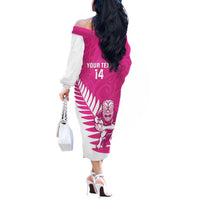 New Zealand Silver Fern Rugby Custom Off The Shoulder Long Sleeve Dress Go All Black Maori Pink Version LT14 - Polynesian Pride