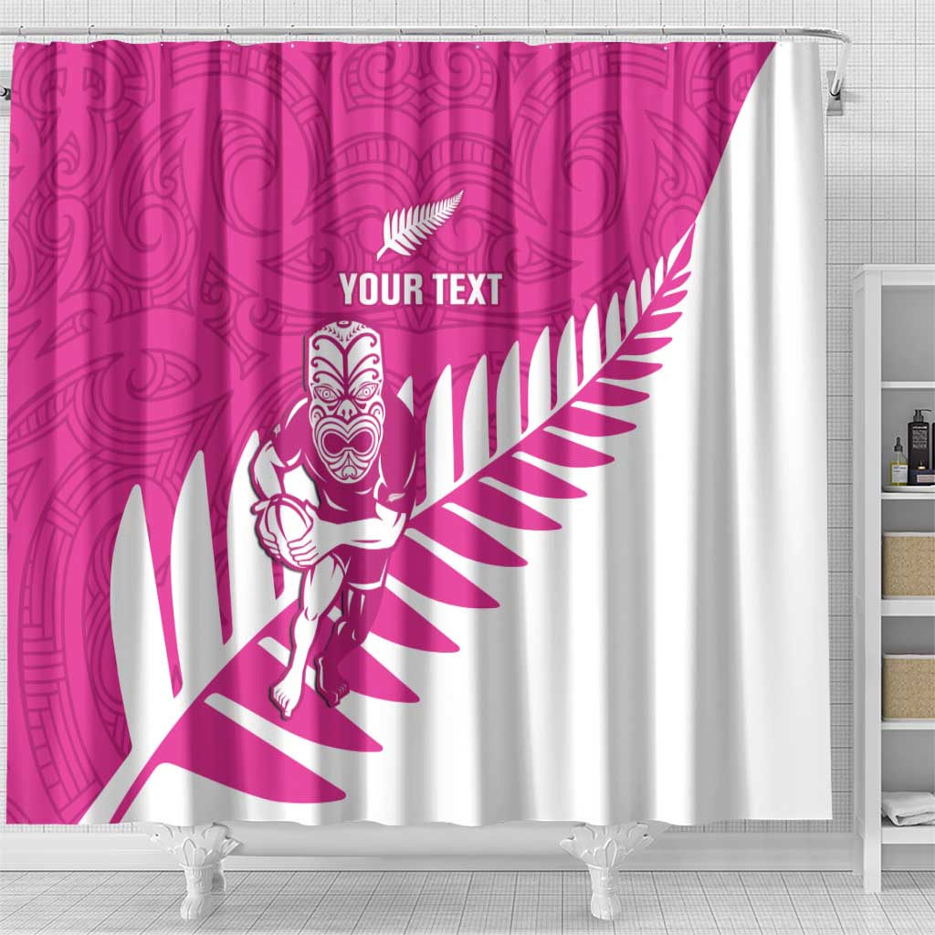 New Zealand Silver Fern Rugby Custom Shower Curtain Go All Black Maori Pink Version