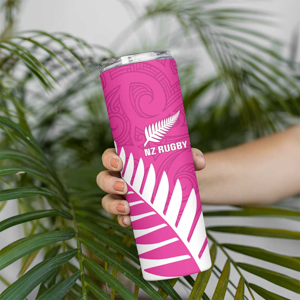 New Zealand Silver Fern Rugby Custom Skinny Tumbler Go All Black Maori Pink Version LT14 - Polynesian Pride