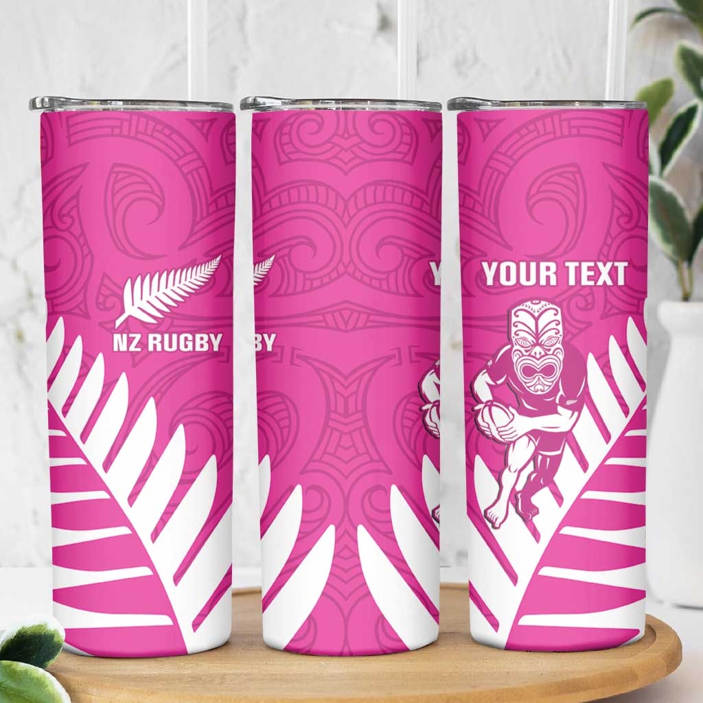 New Zealand Silver Fern Rugby Custom Skinny Tumbler Go All Black Maori Pink Version LT14 - Polynesian Pride
