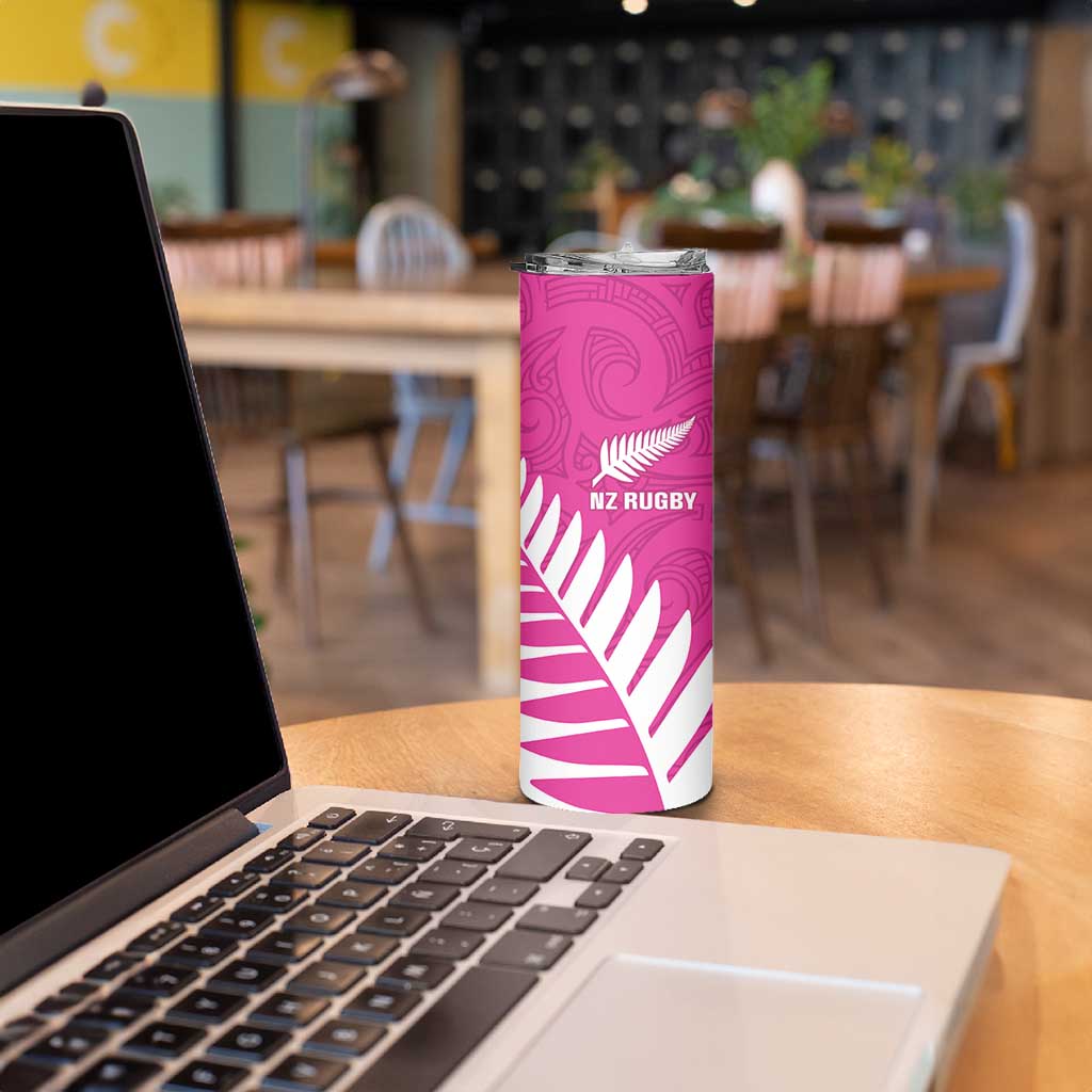 New Zealand Silver Fern Rugby Custom Skinny Tumbler Go All Black Maori Pink Version LT14 - Polynesian Pride