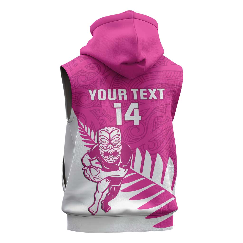 New Zealand Silver Fern Rugby Custom Sleeveless Zip Hoodie Go All Black Maori Pink Version - Polynesian Pride