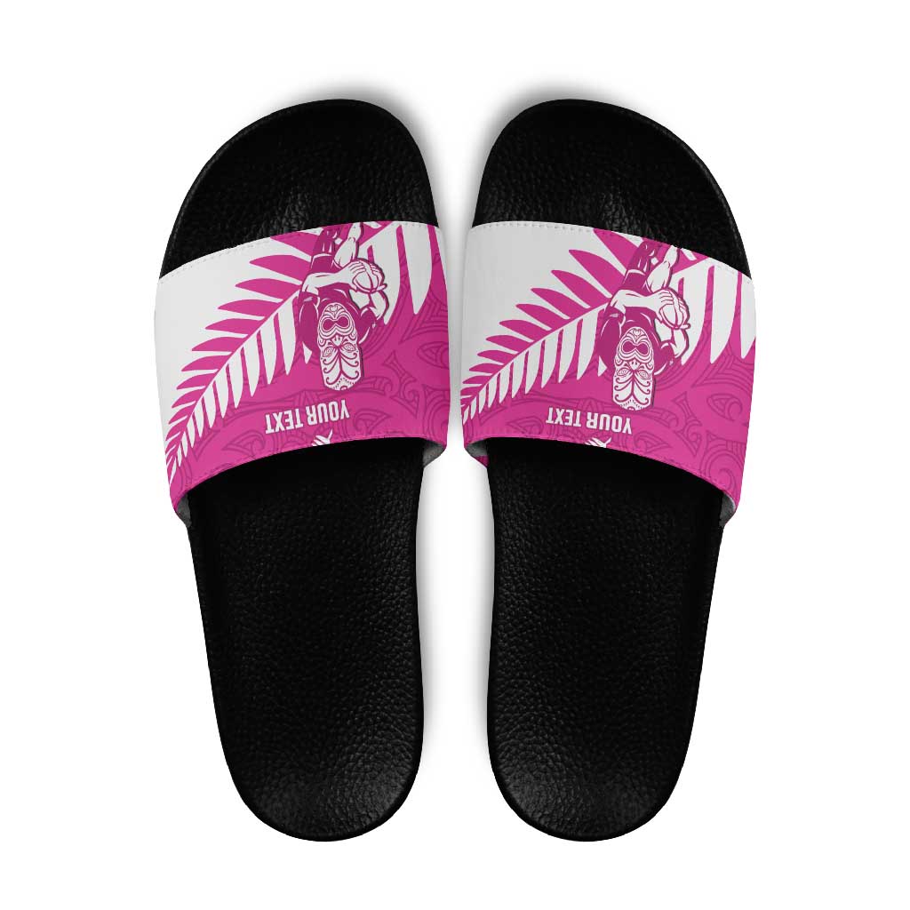 New Zealand Silver Fern Rugby Custom Slide Sandals Go All Black Maori Pink Version - Polynesian Pride