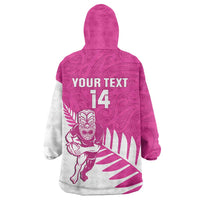 New Zealand Silver Fern Rugby Custom Wearable Blanket Hoodie Go All Black Maori Pink Version LT14 - Polynesian Pride