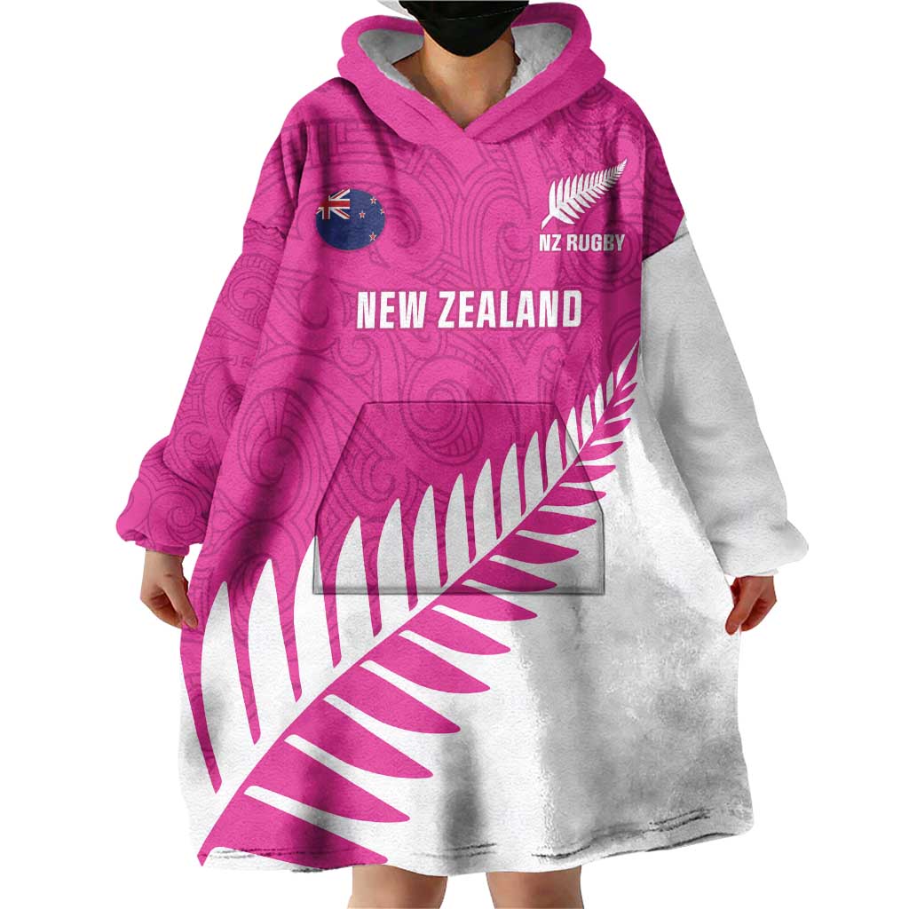 New Zealand Silver Fern Rugby Custom Wearable Blanket Hoodie Go All Black Maori Pink Version LT14 - Polynesian Pride